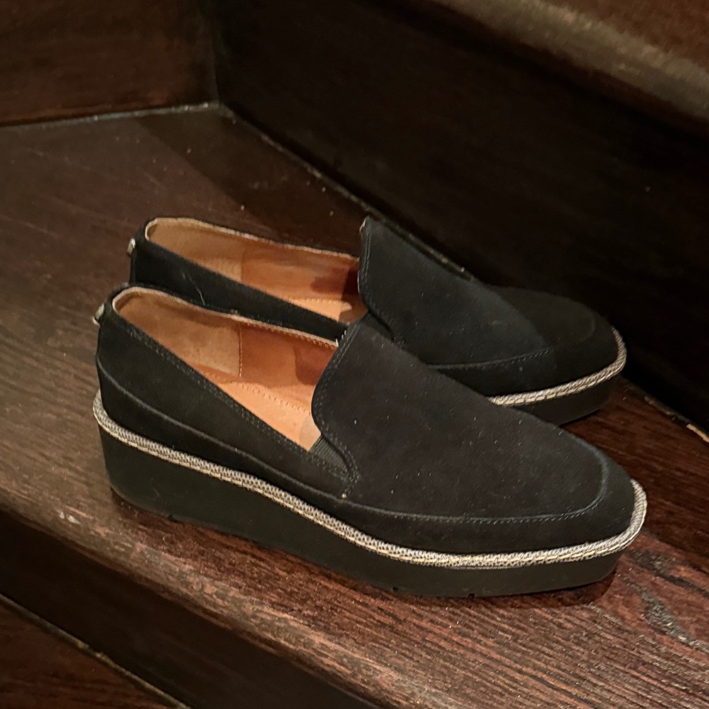 Donald Pliner Black Suede Slip-On Platform Loafers